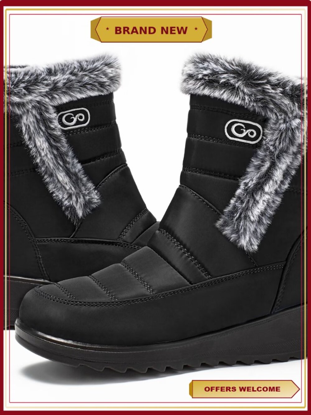Waterproof Snow Boots for Women Warm Faux Fur Winter Outdoor Ankle Booties